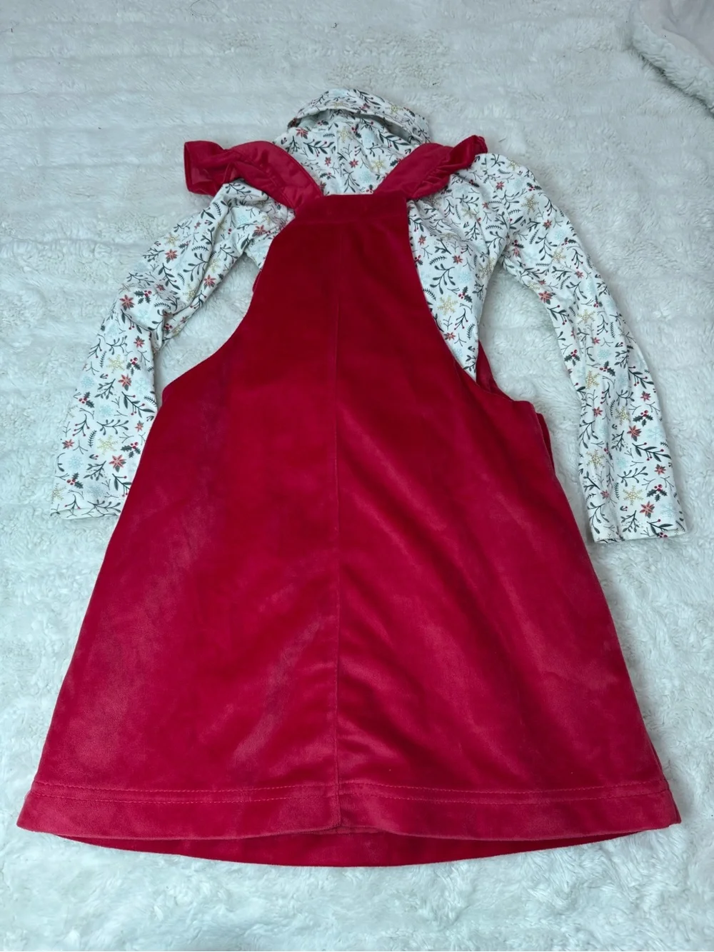 Tahari Girls Red Ruffle Pinafore Dress with Floral Top